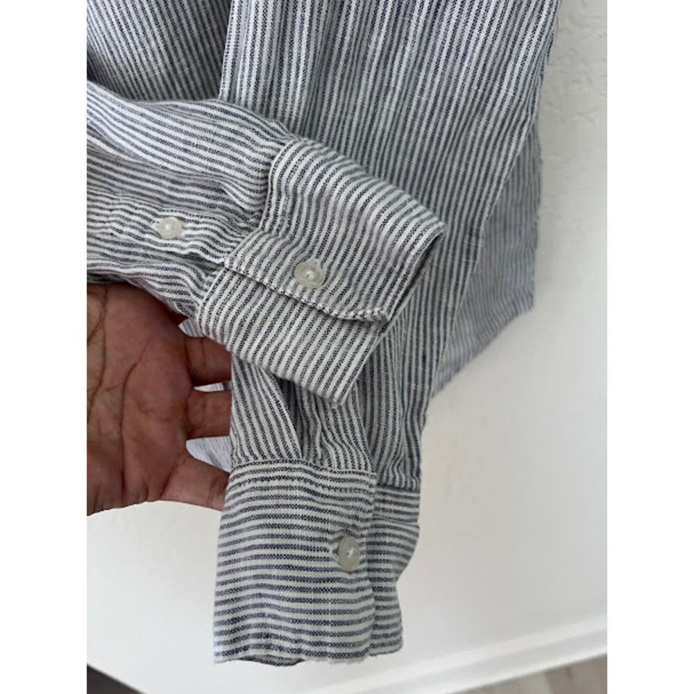 Quince 100% European Linen Long Sleeve Shirt M Blue Pinstripe Women's Top - Picture 6 of 8